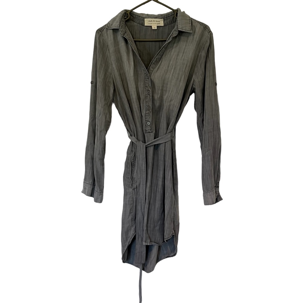 Gray Cloth & Stone Rustic Shirt Dress With Waist Tie and Buttons Women’s Size S